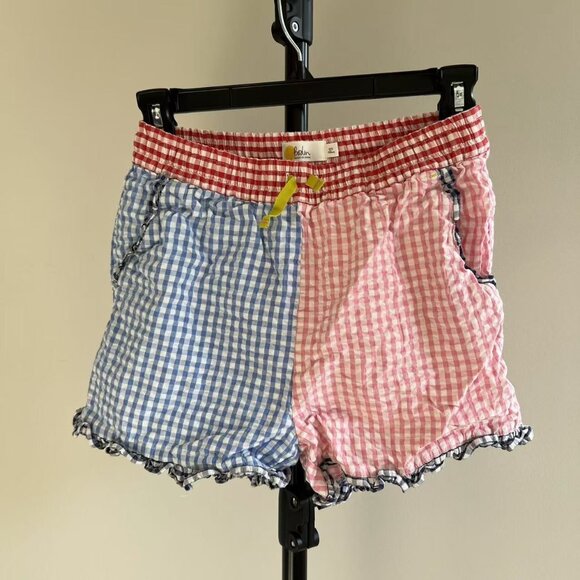 Mini Boden Other - NWOT Mini Boden multi-color gingham seersucker ruffle drawstring youth shorts 13